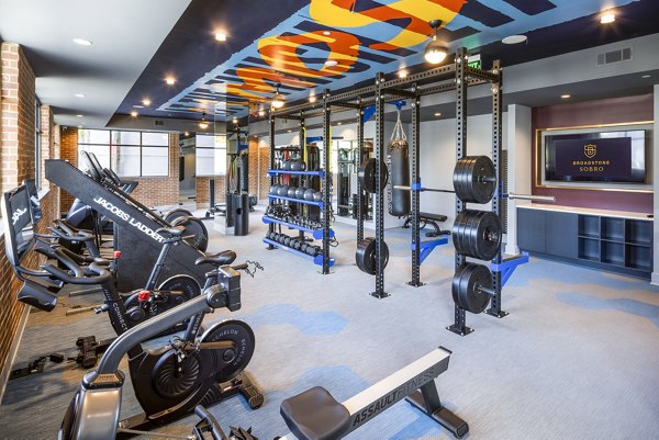State-of-the-art fitness center at Broadstone SoBro Apartments featuring modern gym equipment and workout facilities