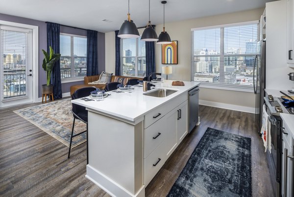 Modern kitchen with stainless steel appliances at Broadstone SoBro Apartments