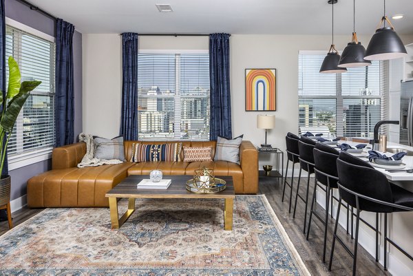 Spacious living room with modern furnishings in Broadstone SoBro luxury apartments