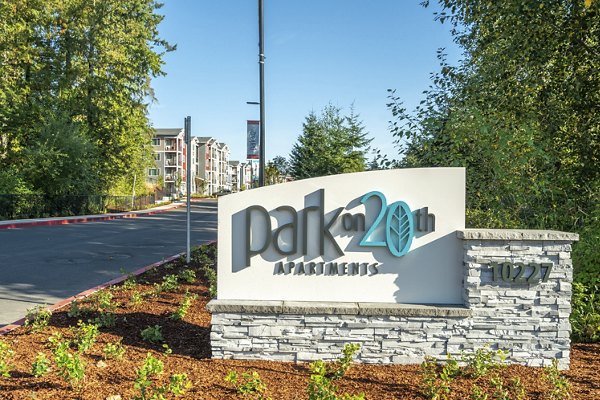 Park on 20th Apartments: Entrance signage at modern luxury apartments in prime location