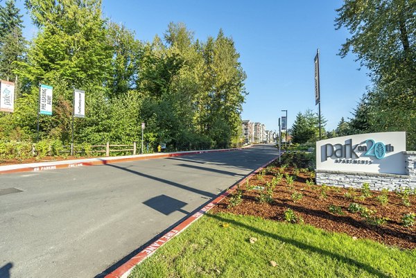 Park on 20th Apartments: Modern signage at luxury property entrance, emphasizing urban elegance and style in the heart of the city