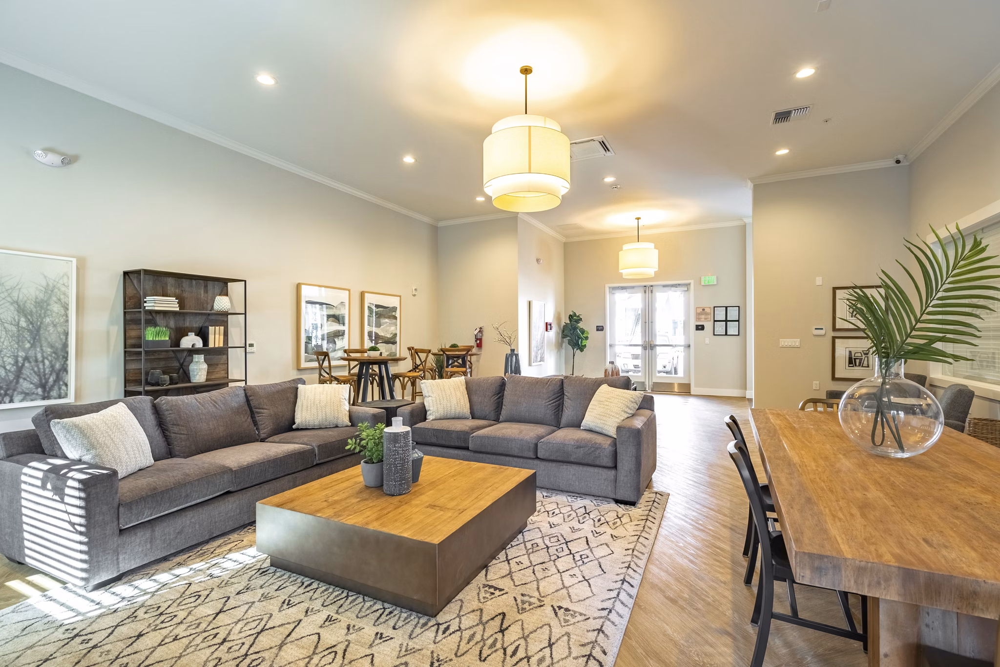 Chic clubhouse with modern decor at Park on 20th Apartments, perfect for social gatherings and relaxation