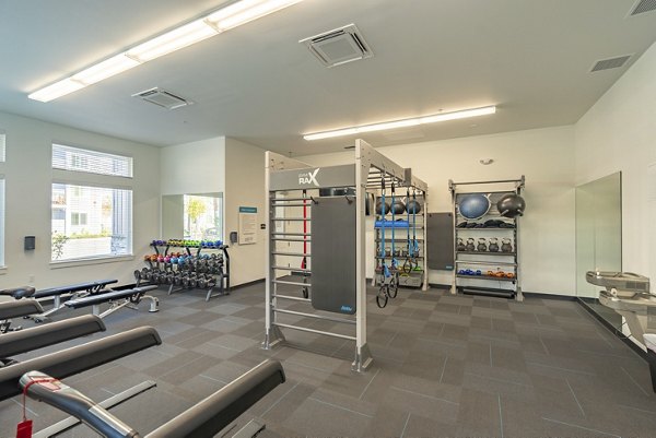 State-of-the-art fitness center at Park on 20th Apartments featuring cardio and weight machines for a complete workout experience