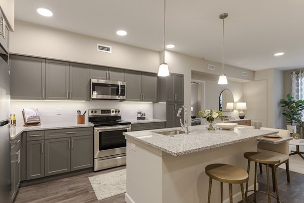 Kitchen featuring modern appliances and granite countertops at Avenida at Centerra Apartments