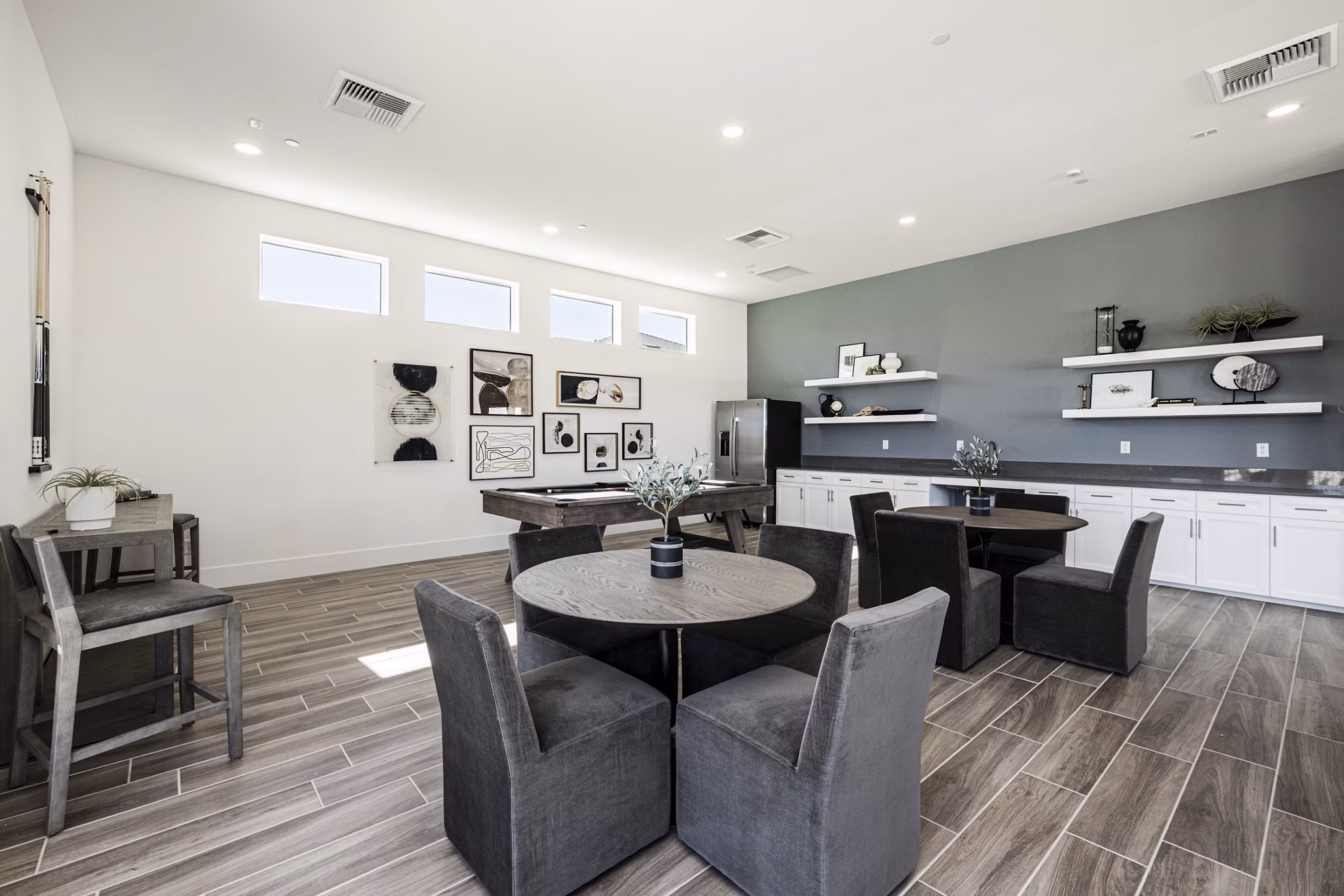 Clubhouse game room with pool table at Vello Valley BTR Single Apartment Townhomes
