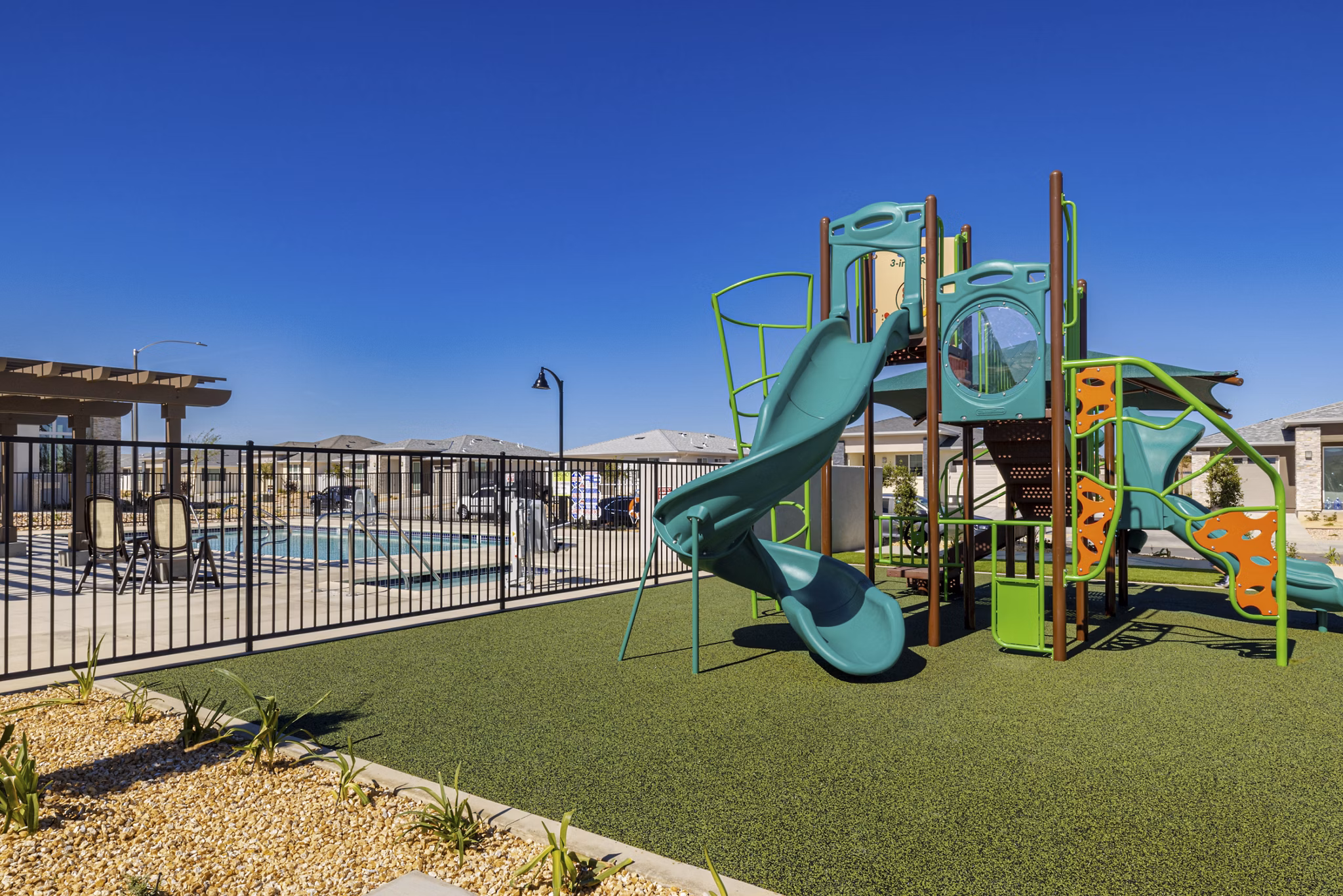 Modern playground at Vello Valley BTR single apartment townhomes offering family-friendly amenities