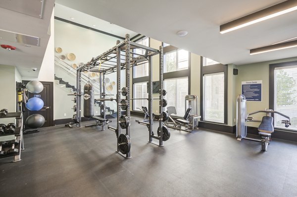 Modern fitness center with cutting-edge equipment at The Link at Twin Creeks Apartments, ideal for active lifestyles and wellness-focused residents
