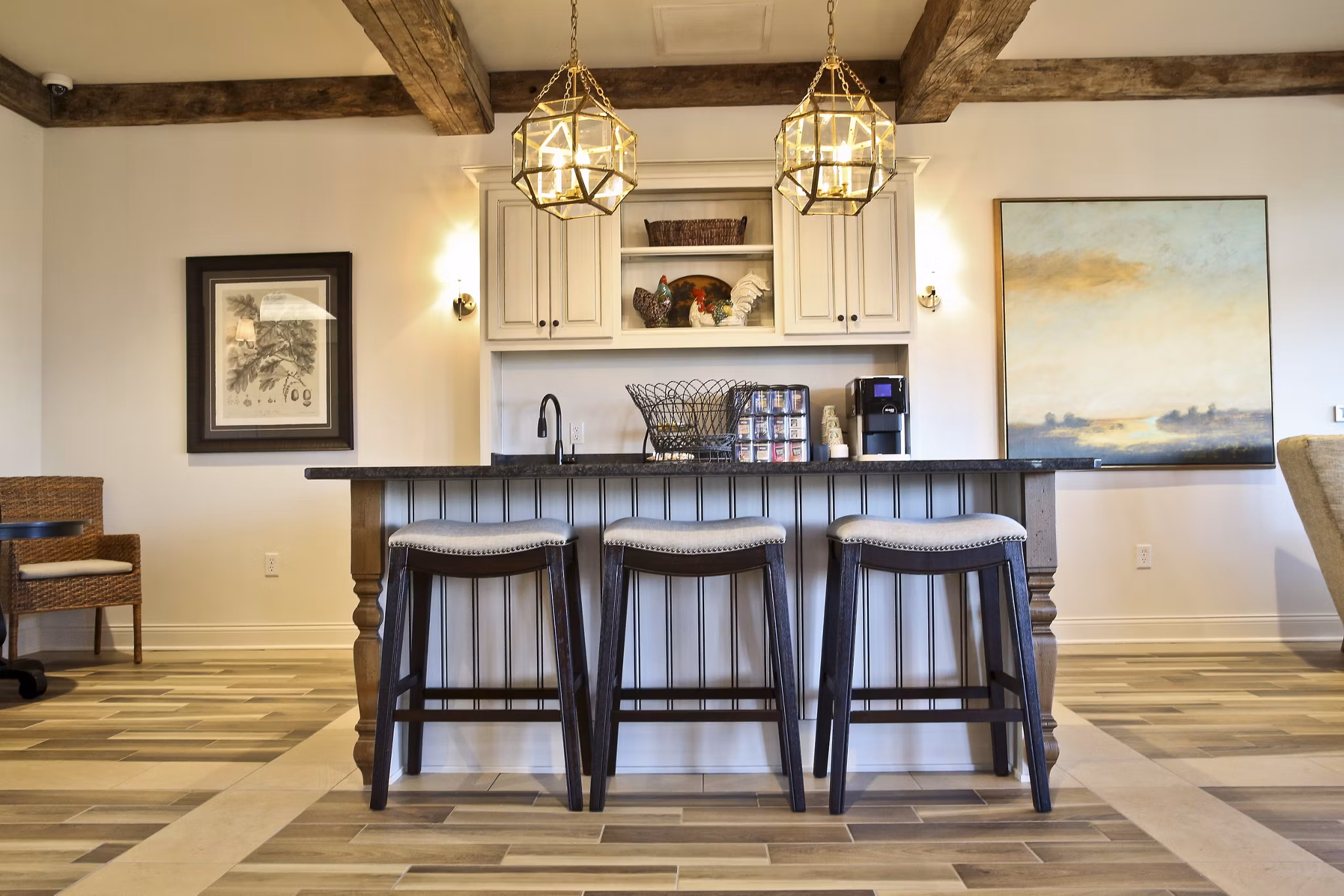 Stylish clubhouse featuring modern decor at Savannah West Apartments, ideal for social gatherings and relaxation