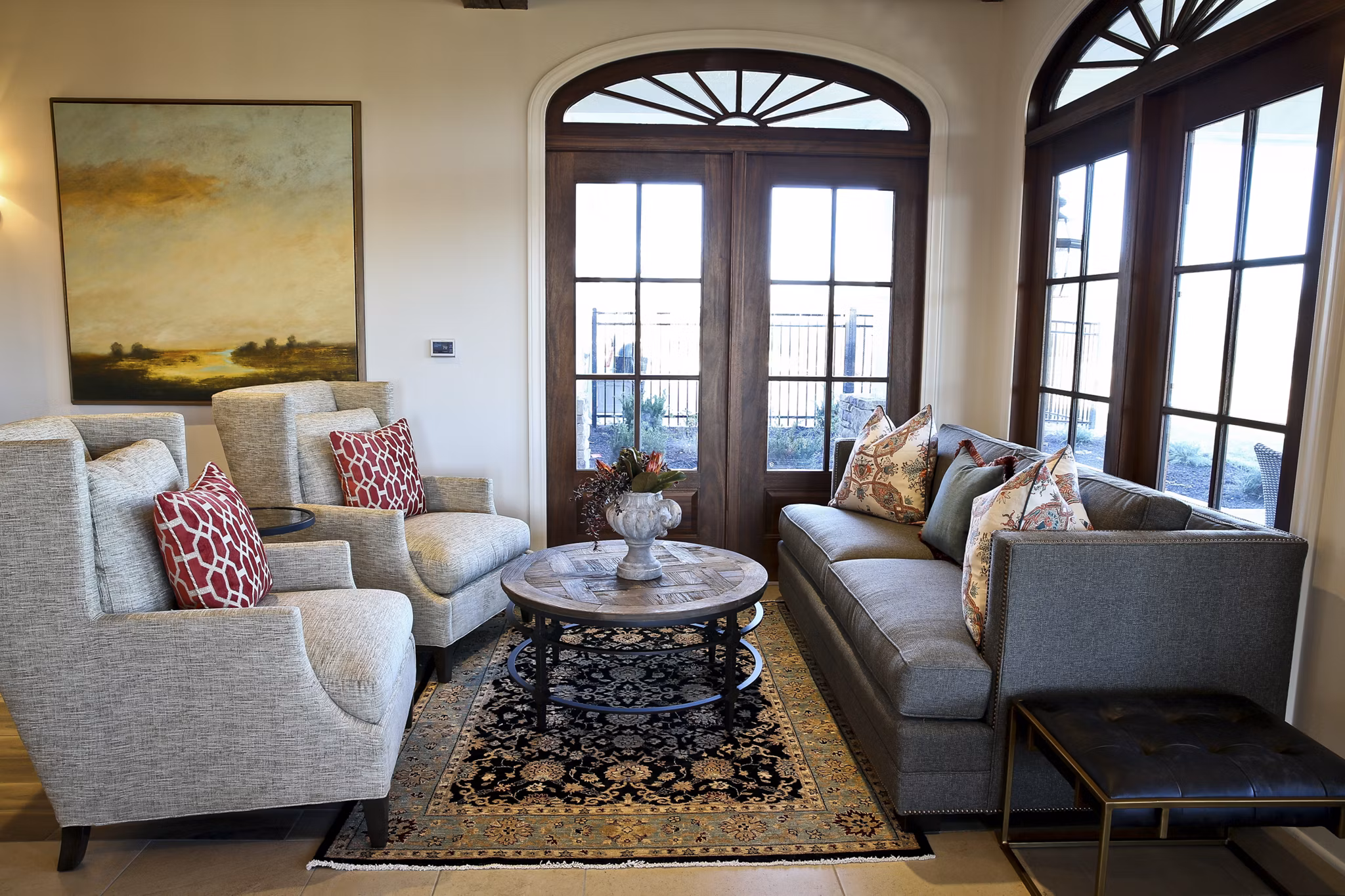 Elegant clubhouse with modern decor at Savannah West Apartments in Kansas City offering unparalleled amenities