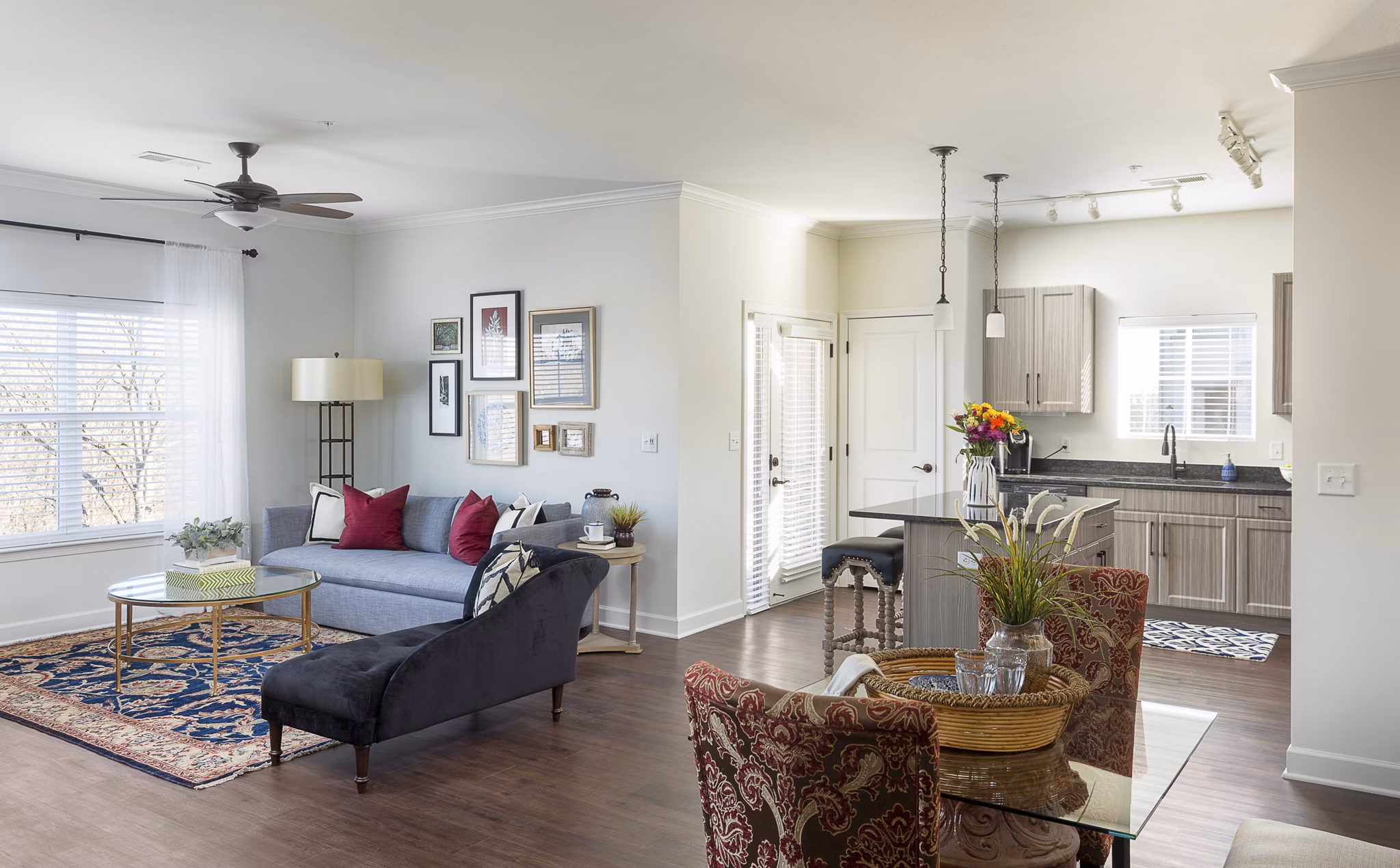 Modern kitchen with granite countertops in Savannah West Apartments