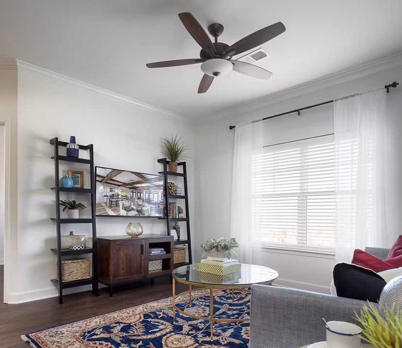 Spacious living room with modern decor in Savannah West Apartments, offering comfort and style in luxury urban living