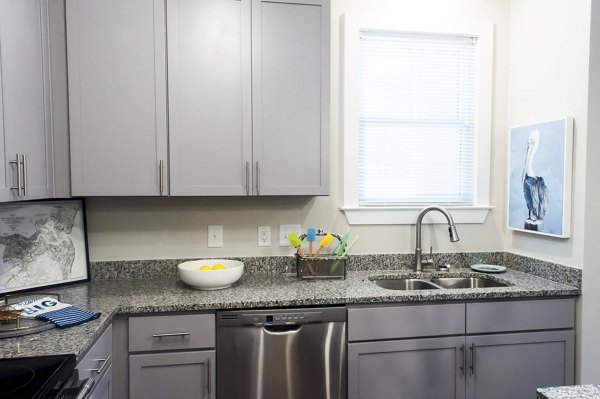 Modern kitchen with stainless steel appliances in The Arden Apartments, offering luxury living in a premier Greystar community