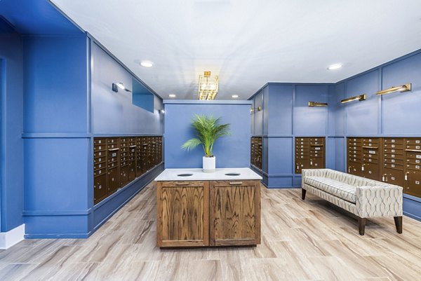 Modern mail room with secure package lockers at Album Huntersville Apartments, perfect for luxury apartment living