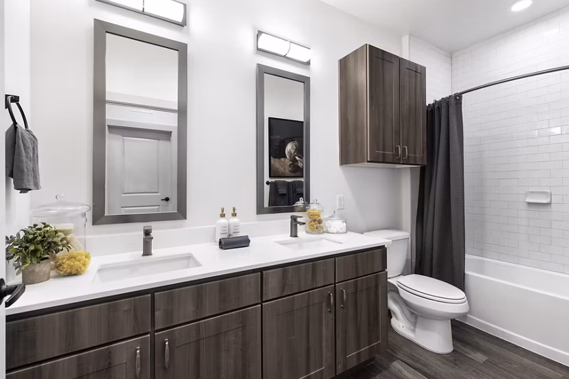 Luxurious bathroom with modern fixtures at The Vaughan Apartments, offering elegance and comfort for residents