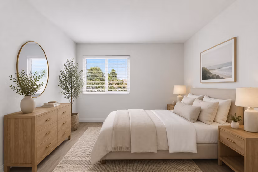 Cozy bedroom featuring elegant decor at Adagio Apartments