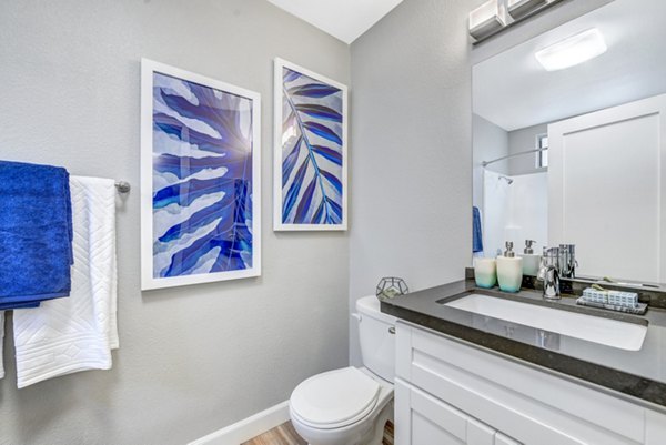 Modern bathroom with sleek fixtures at Altair Apartments, luxury living by Greystar