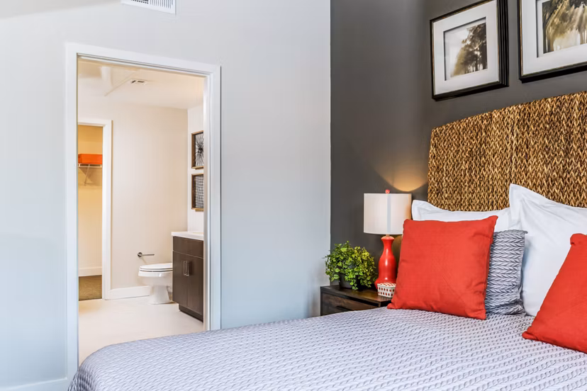 Cozy bedroom with modern decor at Altura Apartments