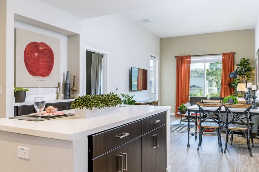 Elegant dining room with modern decor at Altura Apartments in a Greystar luxury community