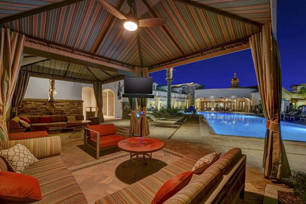 Expansive patio with stylish seating at Avino Apartments