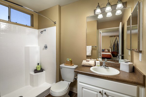 Modern bathroom with sleek finishes at Bella Terra Apartments