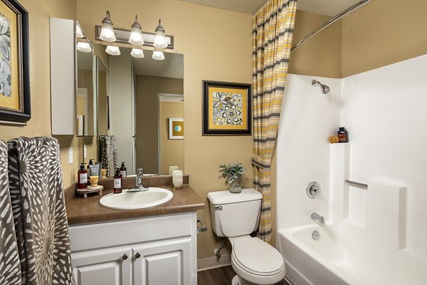 Modern bathroom with sleek fixtures at Bella Terra Apartments