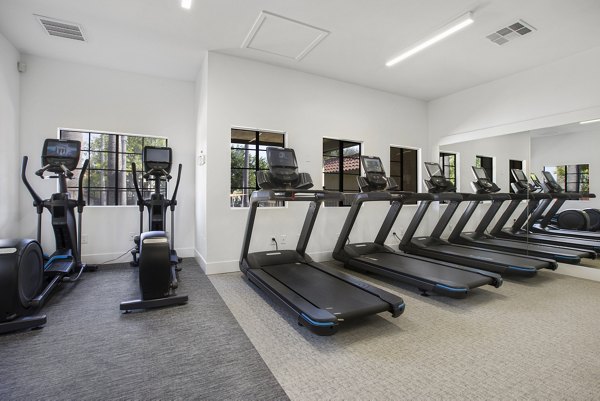 Fully-equipped fitness center with modern machines at Bella Terra Apartments