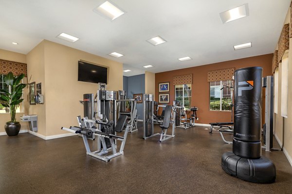 Fitness center with state-of-the-art equipment at Casoleil Apartments in sunny location, offering residents modern exercise facilities