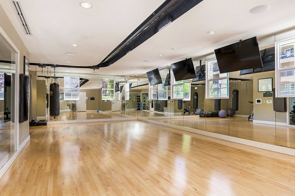 Modern yoga/spin studio with state-of-the-art equipment at Greenfield Village Apartments