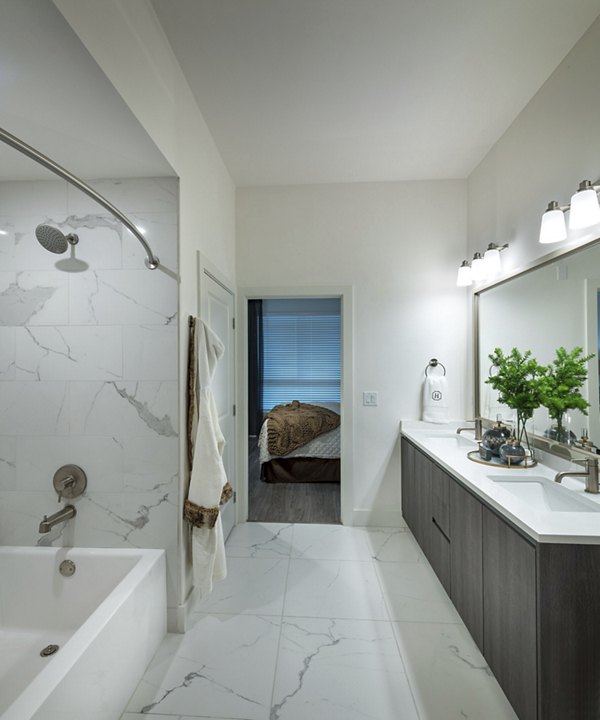 Modern bathroom with sleek fixtures at Hanover West LA Apartments