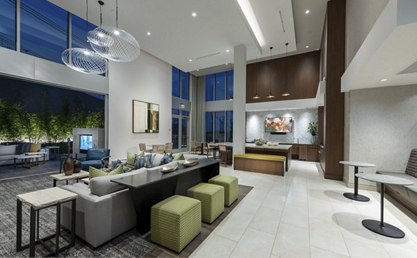 Clubhouse with modern decor and seating at Hanover West LA Apartments
