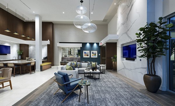 Modern clubhouse with luxury amenities at Hanover West LA Apartments, offering a premier experience for residents in a vibrant community