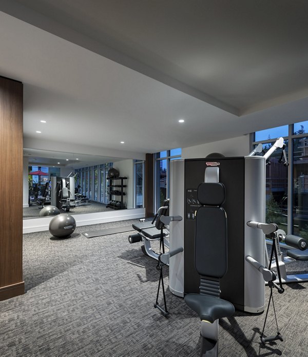 Modern fitness center with state-of-the-art equipment at Hanover West LA Apartments