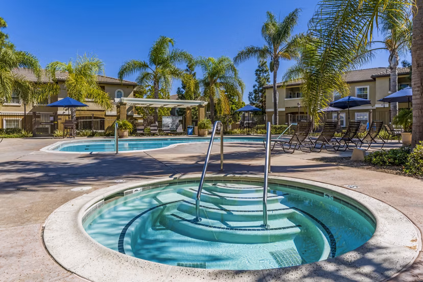 The Landing at Ocean View Hills: Luxurious pool and hot tub area in Oceanside residence