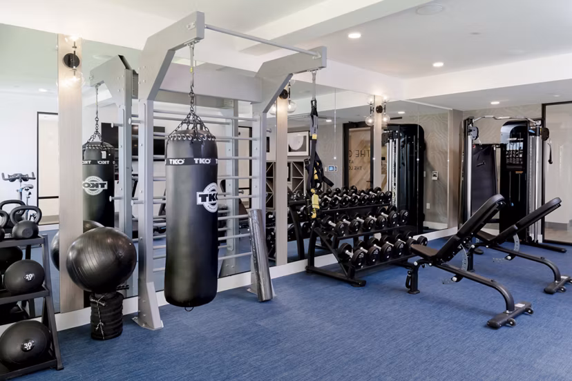 Modern fitness center with state-of-the-art equipment at The Lofts at Carlsbad Village Apartments