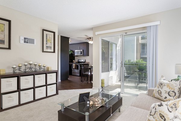 Spacious living room with modern decor at Navajo Bluffs Apartments