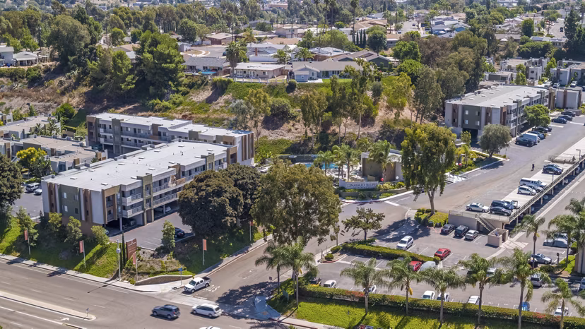 Scenic view of lush landscaping at Navajo Bluffs Apartments