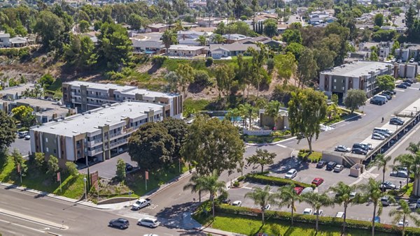 Scenic view of lush landscaping at Navajo Bluffs Apartments