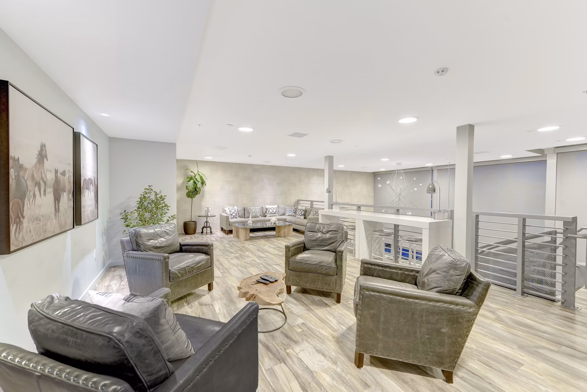 Modern clubhouse with sleek design at Parc One Apartments, offering luxury social spaces for residents