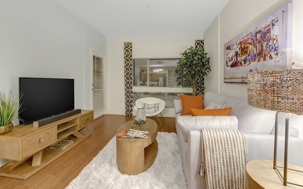 Contemporary living room with chic decor at Parc One Apartments