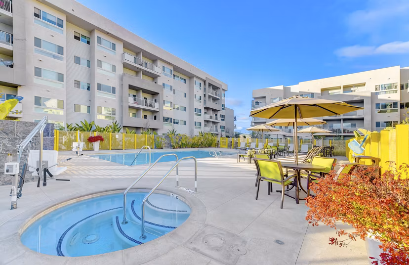 Luxurious outdoor hot tub at Parc One Apartments