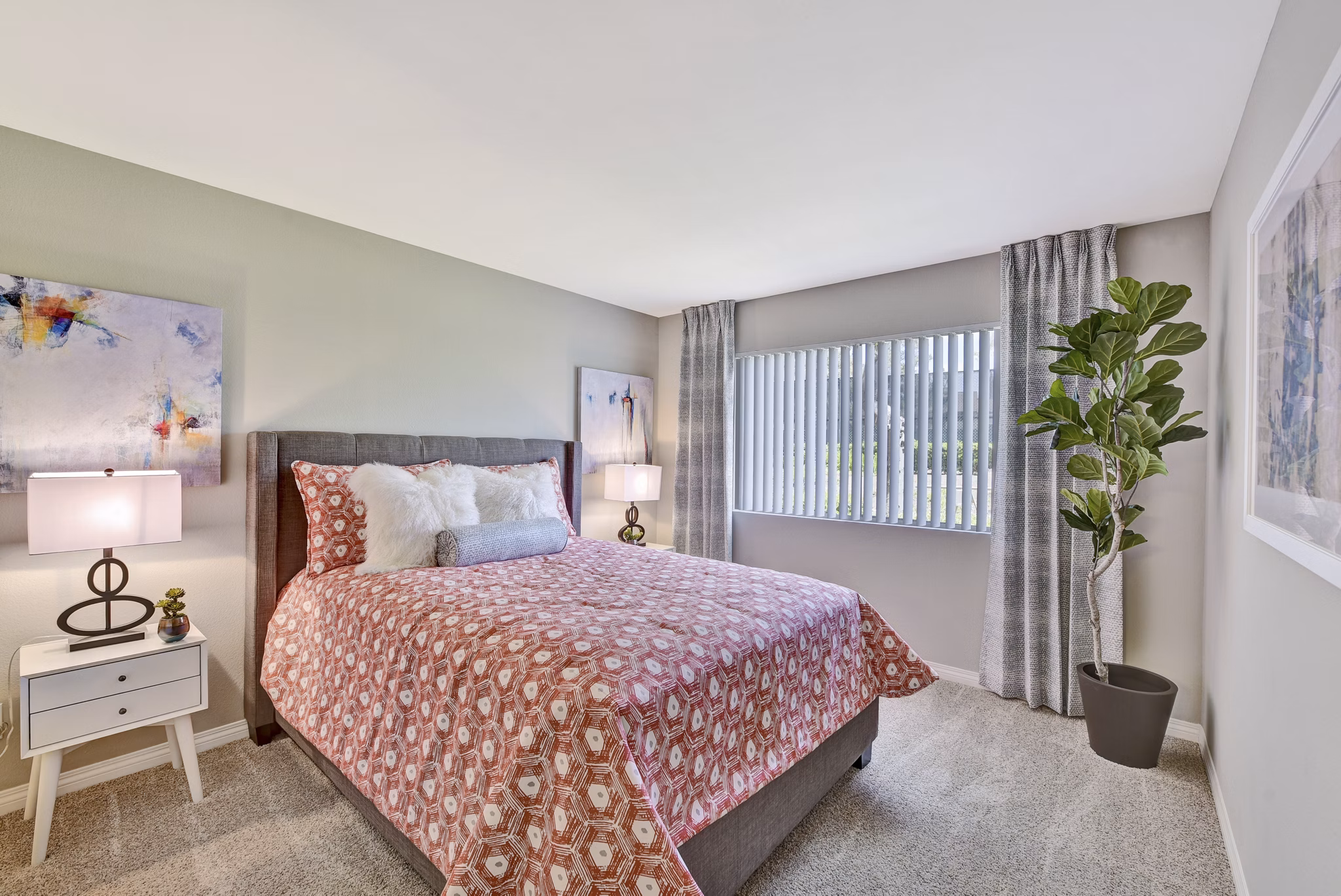 Elegant bedroom with contemporary design at Park Pointe Apartments