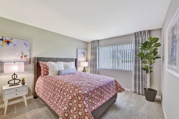 Elegant bedroom with contemporary design at Park Pointe Apartments
