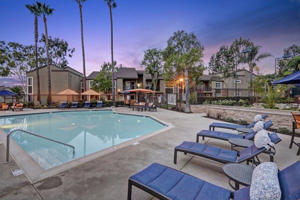 Relaxing pool area surrounded by lush landscaping at Park Pointe Apartments