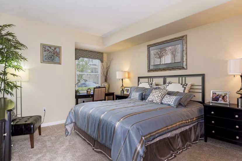 Cozy bedroom with modern decor at Rosina Vista Apartments