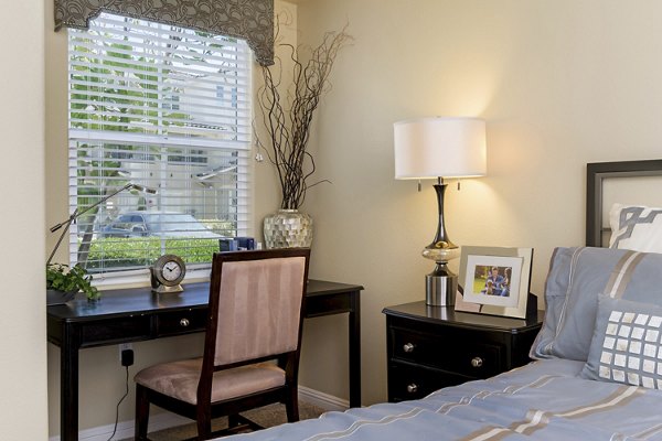 Cozy bedroom with modern decor at Rosina Vista Apartments
