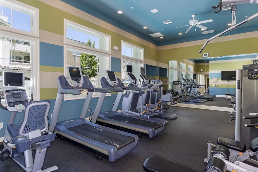 Modern fitness center with state-of-the-art equipment at Rosina Vista Apartments