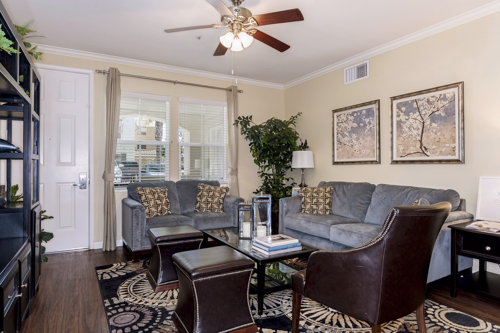 Modern living room with elegant furnishings at Rosina Vista Apartments, featuring luxury amenities and contemporary design