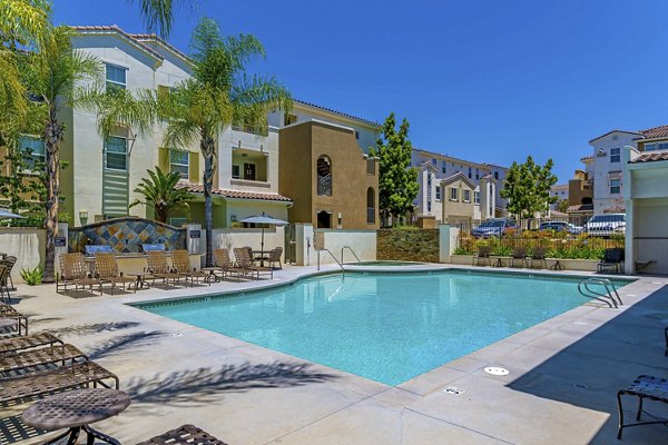 Modern pool with cabanas at Rosina Vista Apartments in luxury setting