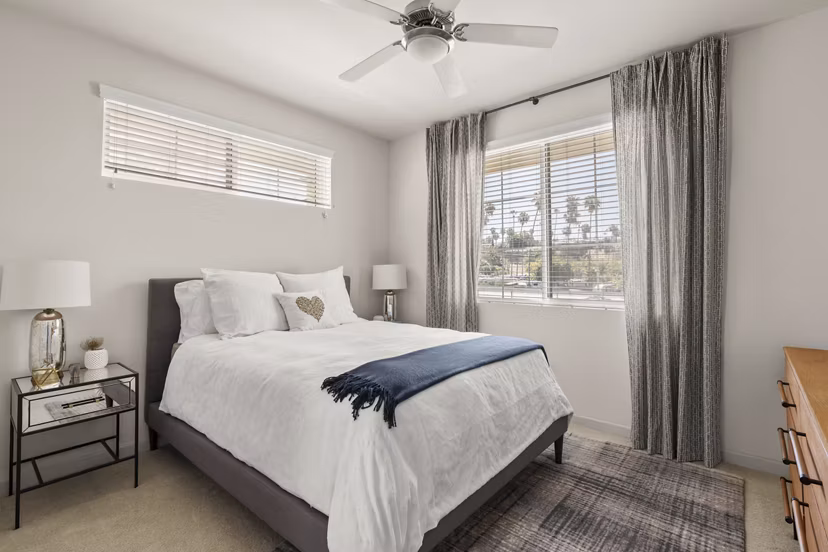Elegant bedroom with modern furnishings at Seta Apartments