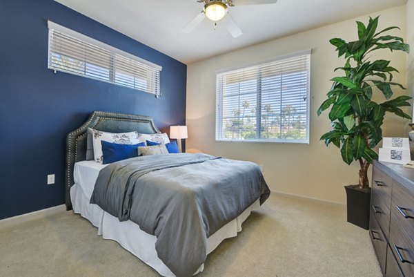 Elegant bedroom with modern furnishings at Seta Apartments